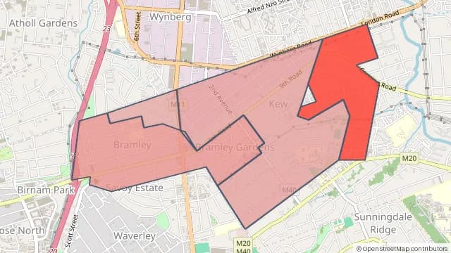 Map of areas affected by the power outage around Bramley