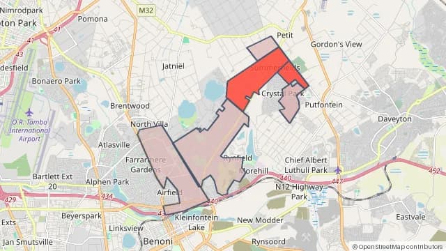 Map of areas affected by the power outage around Crystal Park