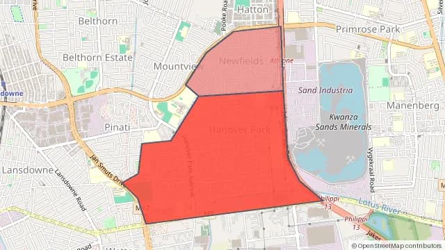 Map of areas affected by the water outage around Hanover Park