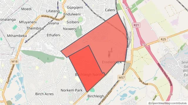 Map of areas affected by the power outage around Birchleigh North