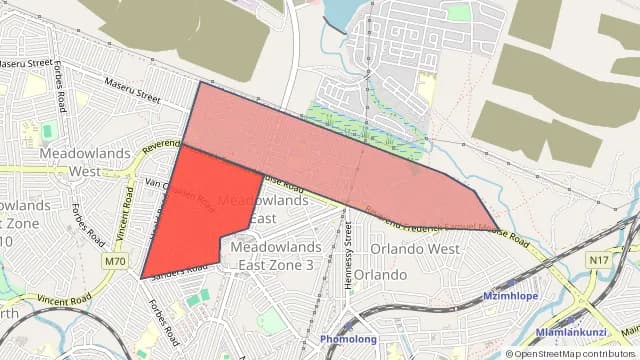 Map of areas affected by the water outage around Meadowlands East Zone 1