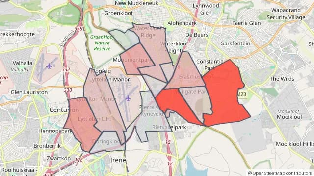 Map of areas affected by the power outage around Die Hoewes