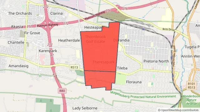 Map of areas affected by the internet outage around Ninapark