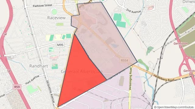 Map of areas affected by the power outage around General Albertspark