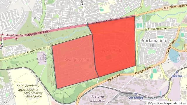 Map of areas affected by the power outage around Kwaggasrand