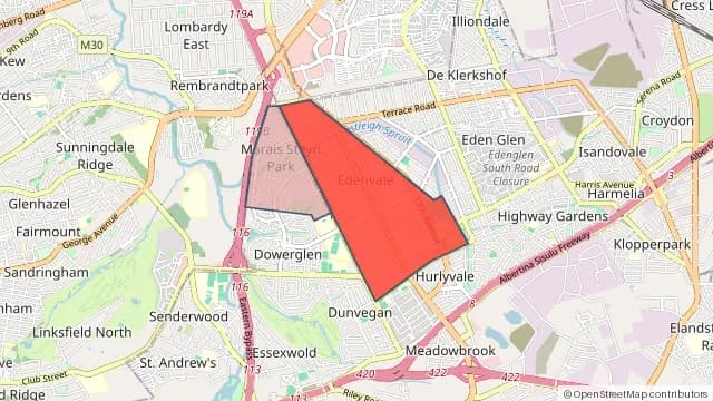 Map of areas affected by the water outage around Edenvale