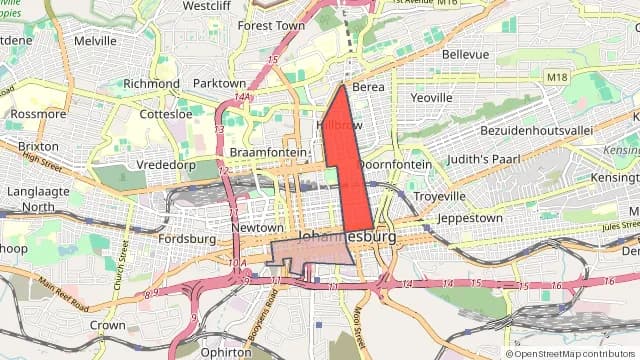 Map of areas affected by the power outage around Hillbrow