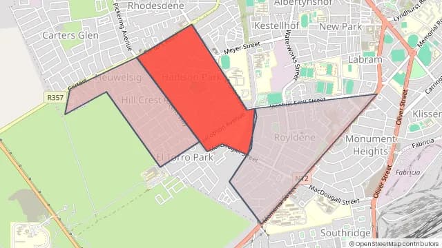 Map of areas affected by the power outage around Hadison Park