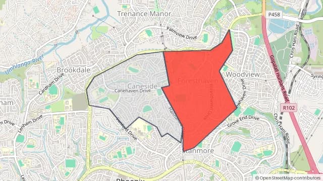 Map of areas affected by the water outage around Caneside